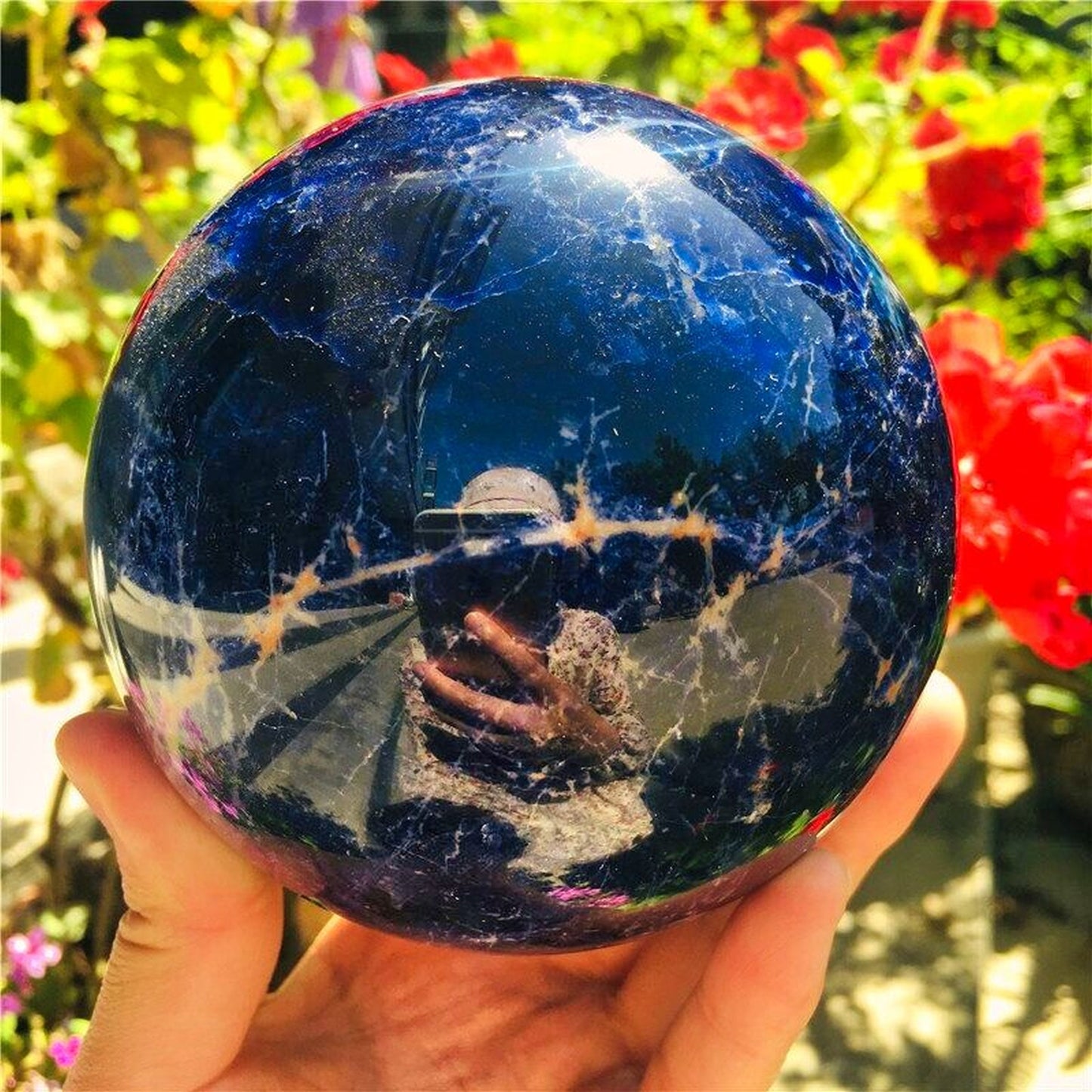 Natural sodalite quartz crystal ball dumortierite stone sphere blue