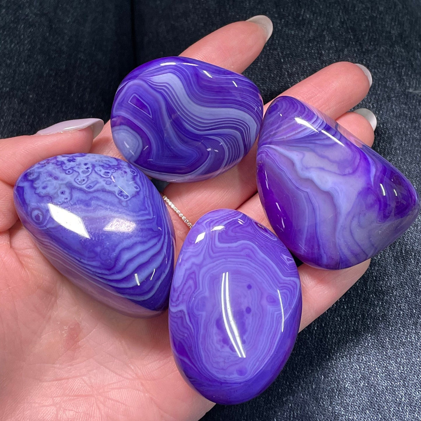 Natural Purple Polished And Tumbled Agate Crystal Stone