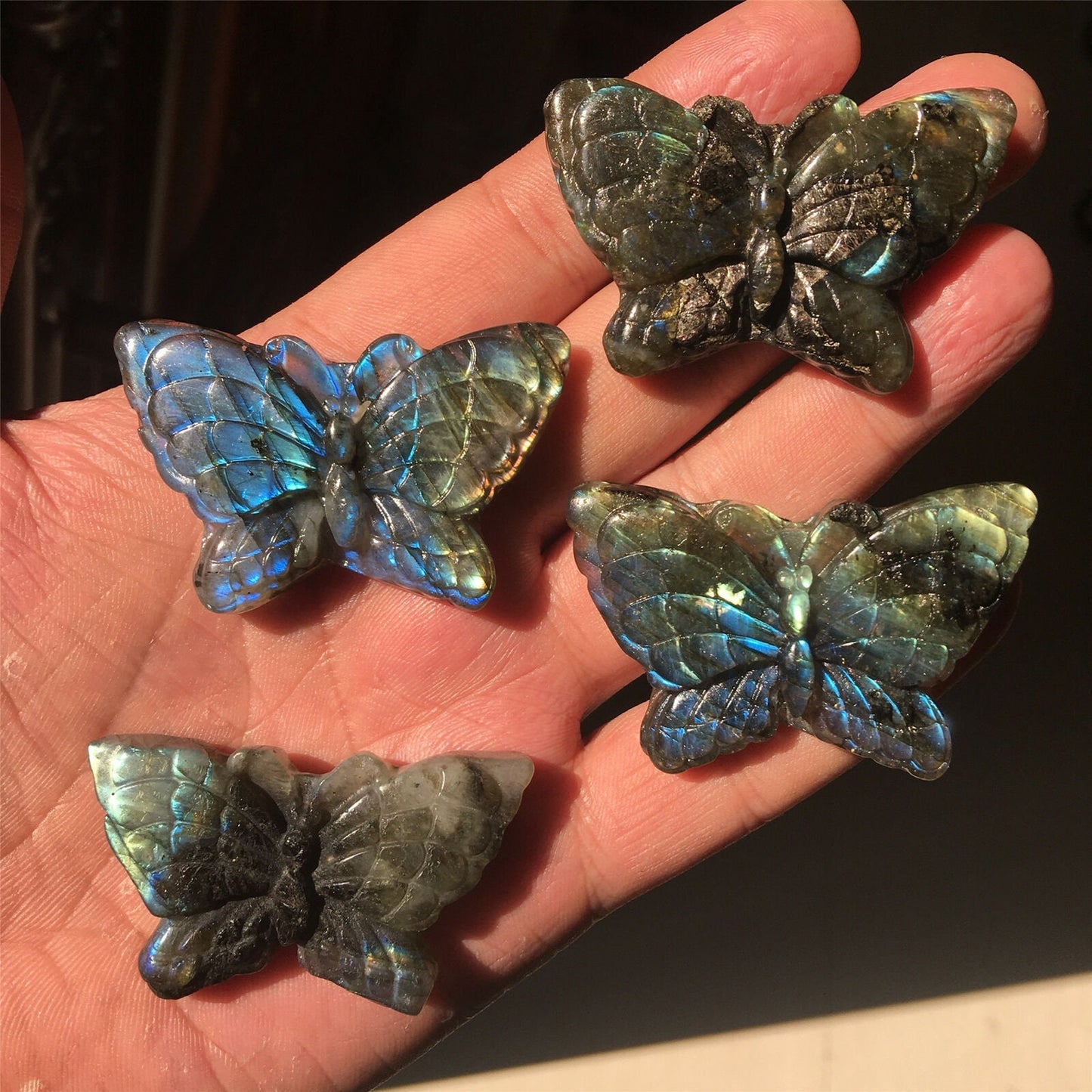Natural Hand-carved Labradorite Crystal Butterfly