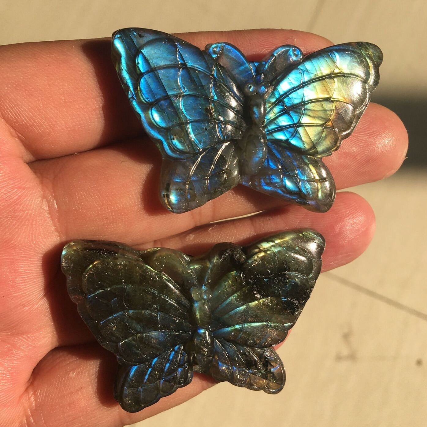 Natural Hand-carved Labradorite Crystal Butterfly
