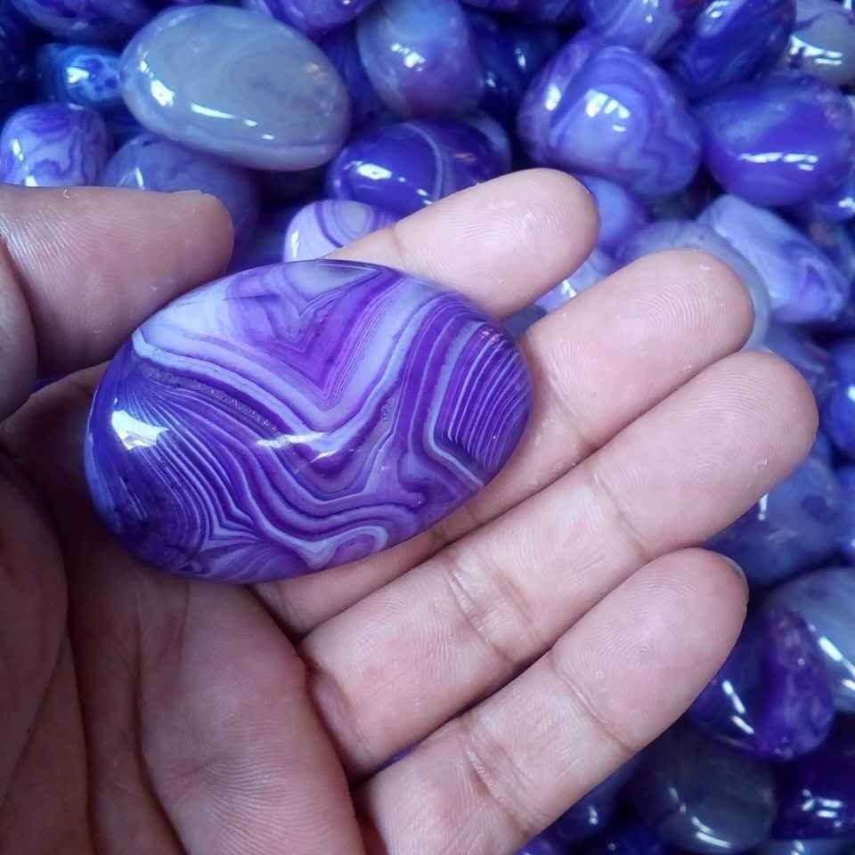 Natural Purple Polished And Tumbled Agate Crystal Stone