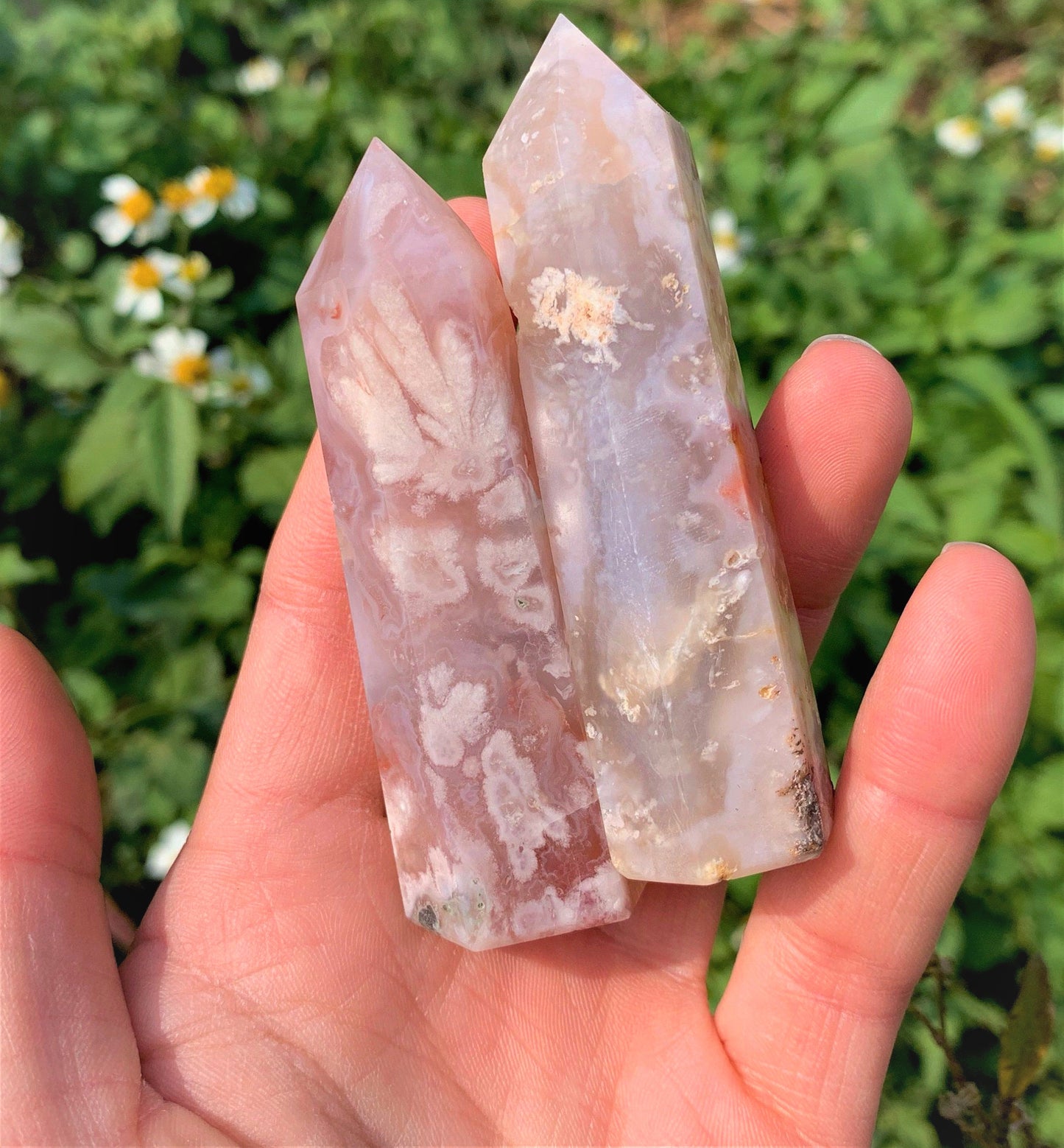 Natural Cherry Blossom Agate Crystal Hexagonal Prism Wand