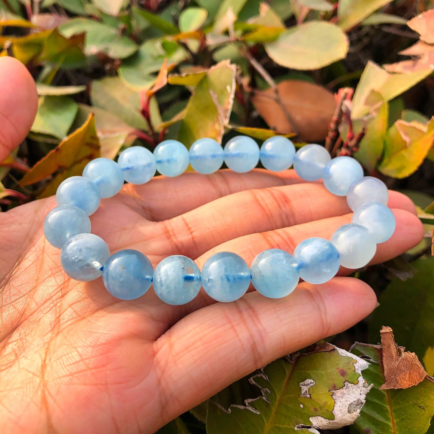 Crystal Aquamarine Bracelet Round Beads Healing Stones Women Jewelry Gift