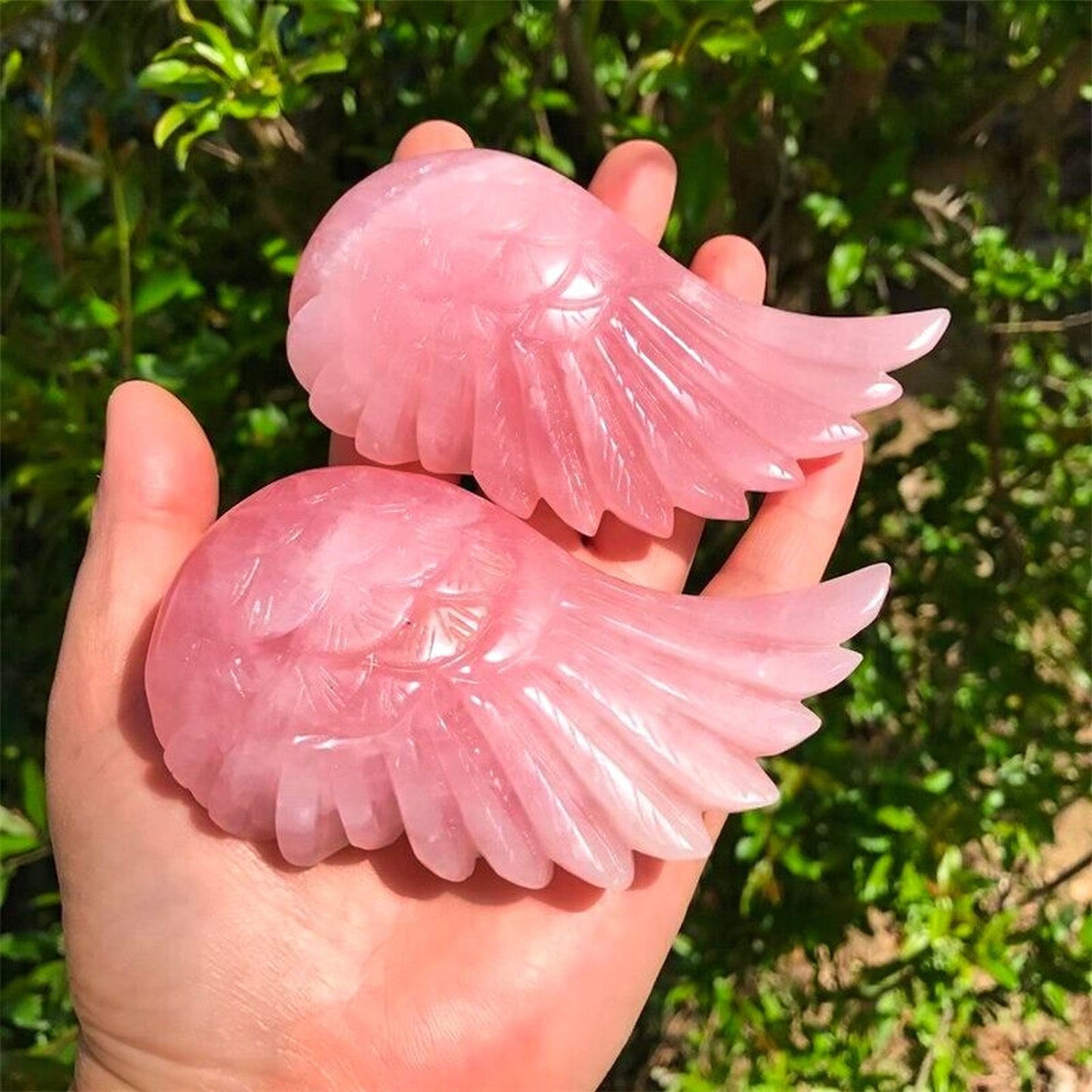Crystal Rose Quartz Angel Wings Carving Ornament Healing Reiki