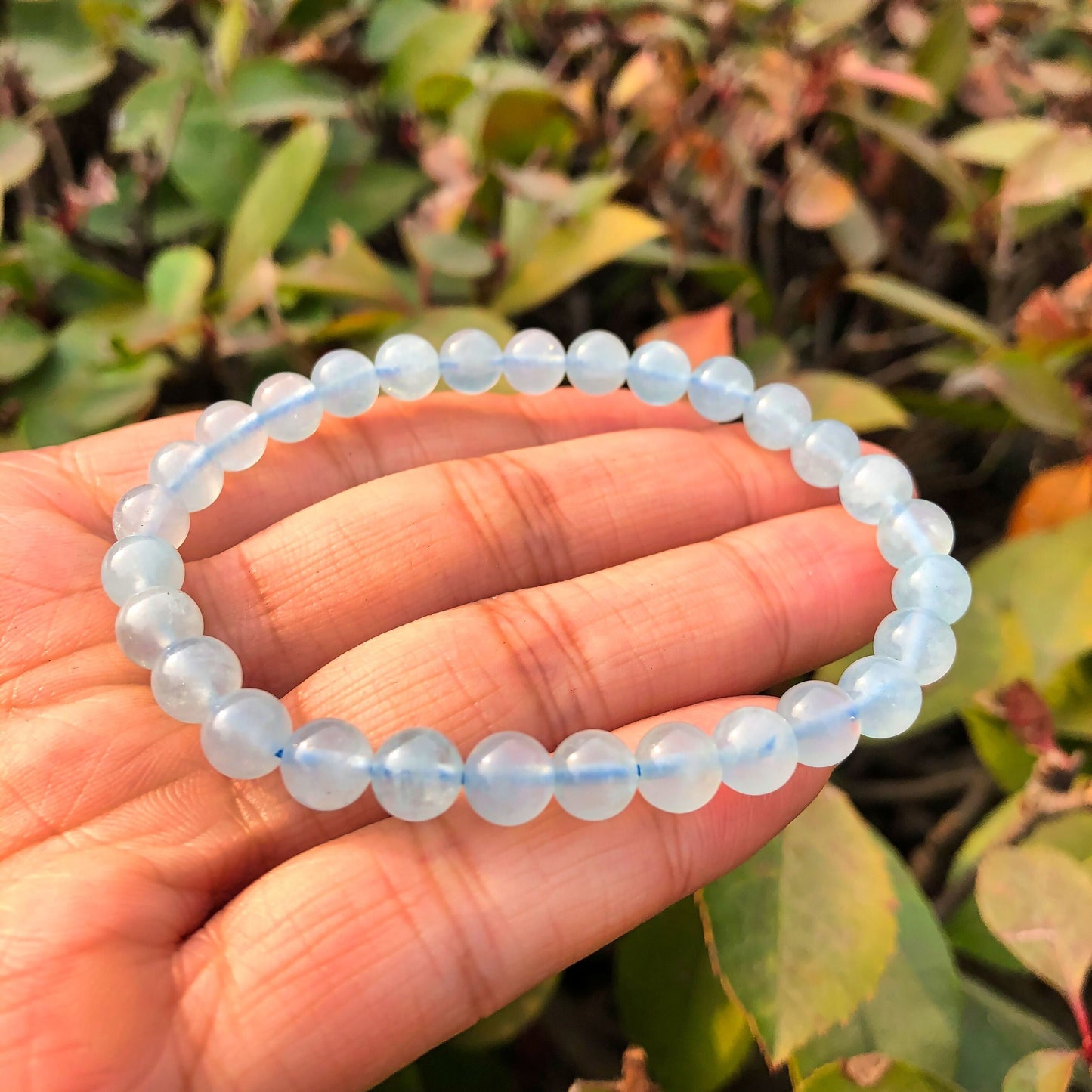 Crystal Aquamarine Bracelet Round Beads Healing Stones Women Jewelry Gift