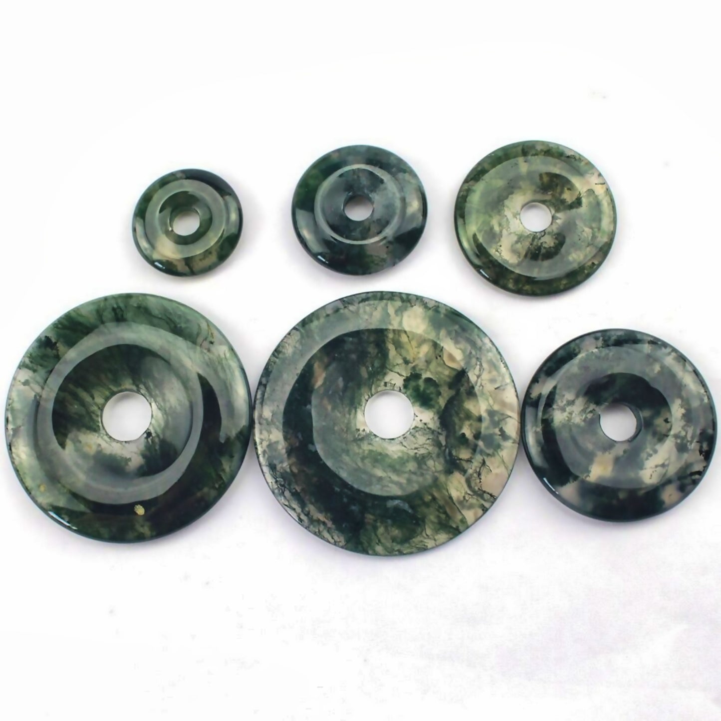 Natural Moss Agate Crystal Donut Pendant DIY Necklace Jewelry Loose Beads Healing