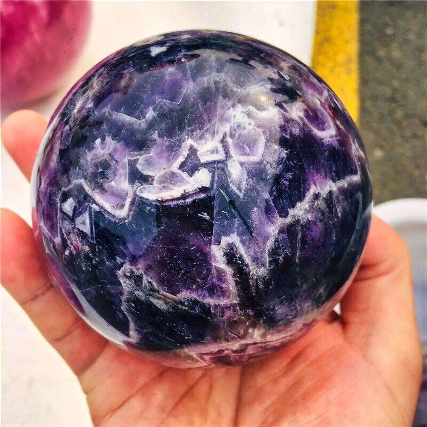 Natural Dream Amethyst Crystal Quartz Sphere ball Healing Reiki Home Decor