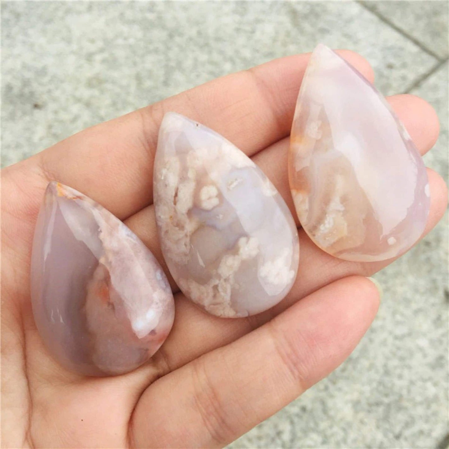 Natural Cherry Blossom Agate Crystal Drop Pendant Stone