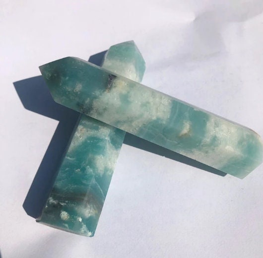 Natural Sea Patterned Calcite Crystal Hexagon Wand