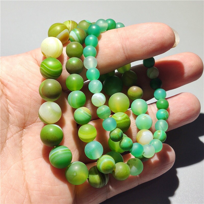 Green Crystal Striped Agate Bead Bracelet Jewelry Healing Reiki