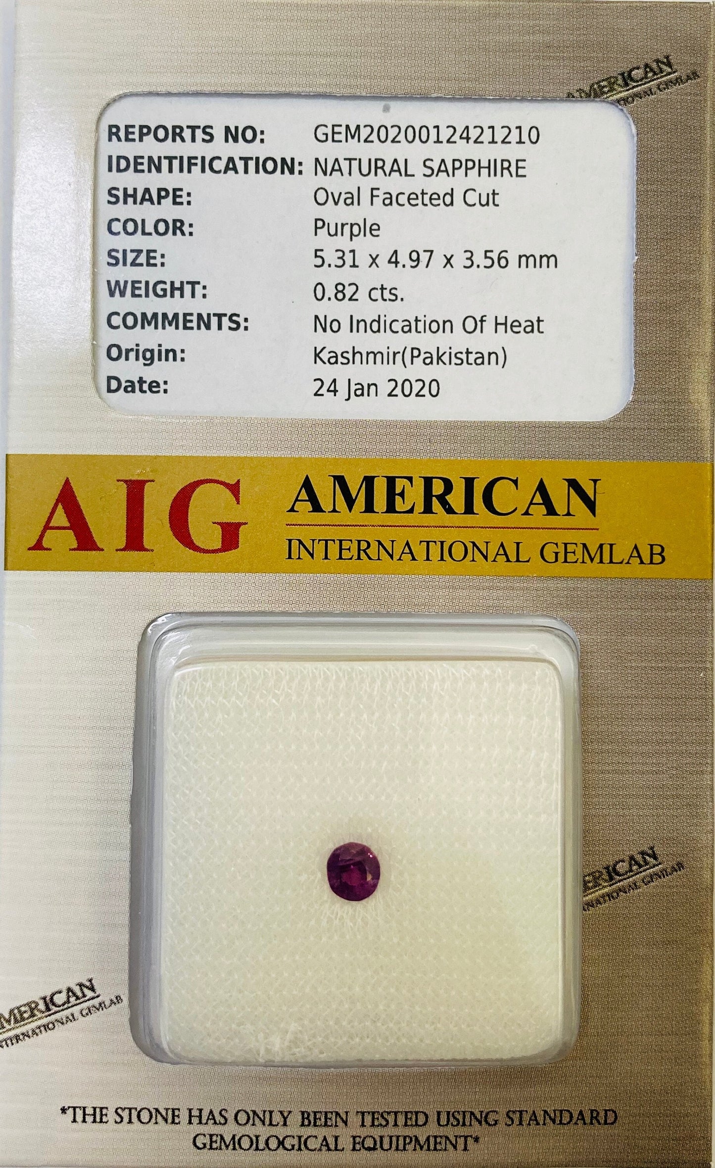 RARE AIG Certified Natural Kashmir Sapphire