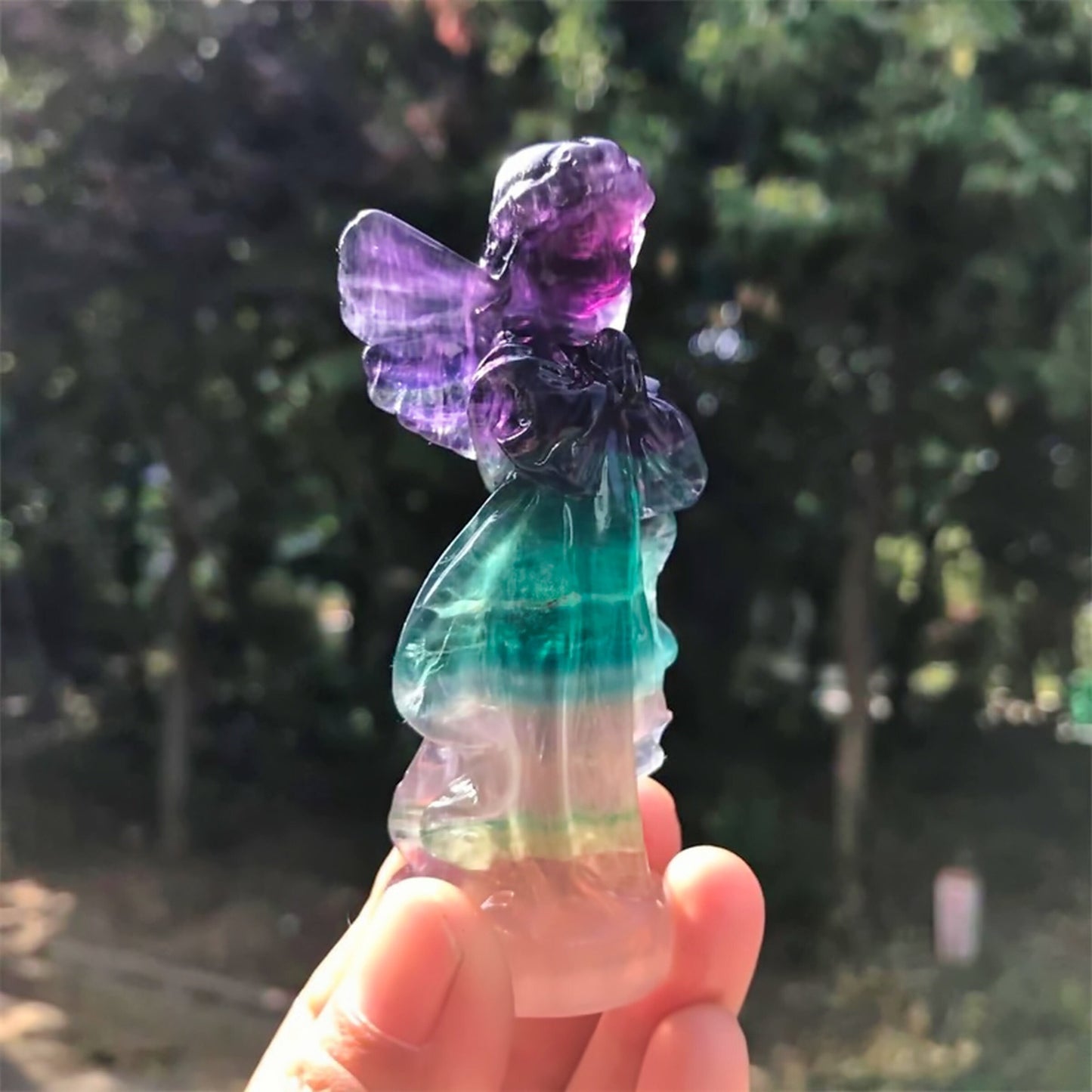 Rainbow Flourite Crystal Carving Angel Healing Reiki Protection Home Decor