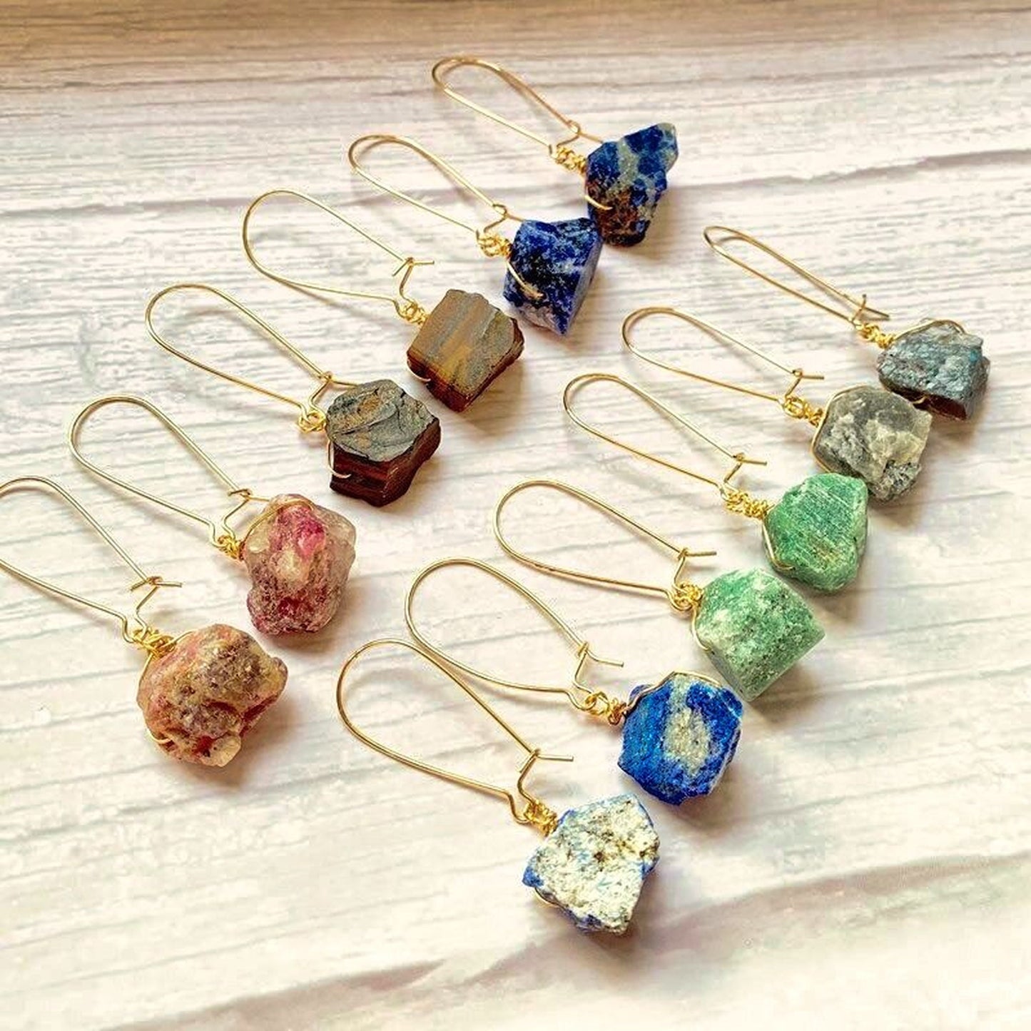 Natural Crystal Stone Wire Wrap Dangle Earrings DIY Healing Reiki