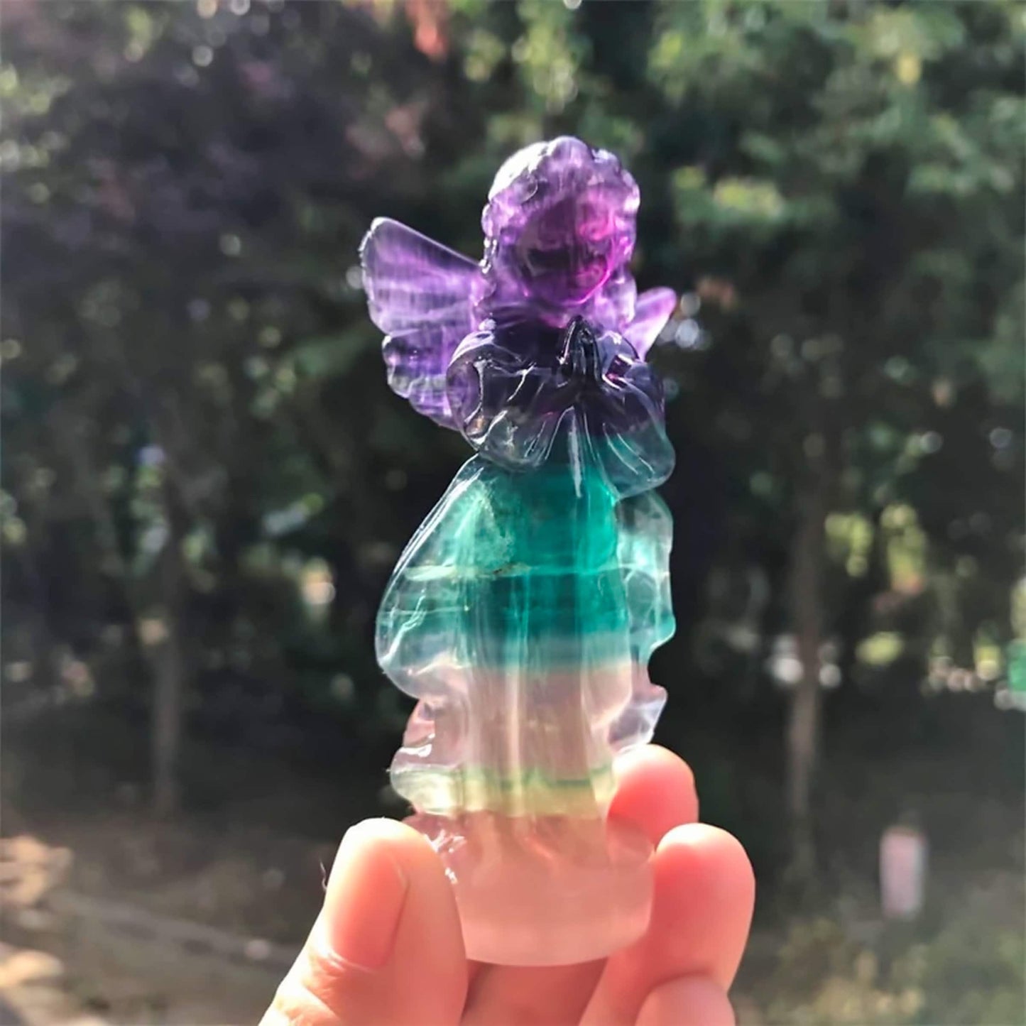 Rainbow Flourite Crystal Carving Angel Healing Reiki Protection Home Decor