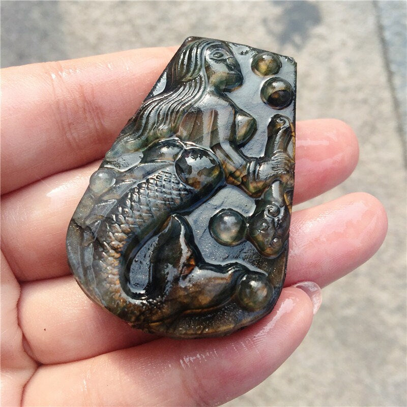 Natural Crystal Labradorite Mermaid Rough Stone Carving