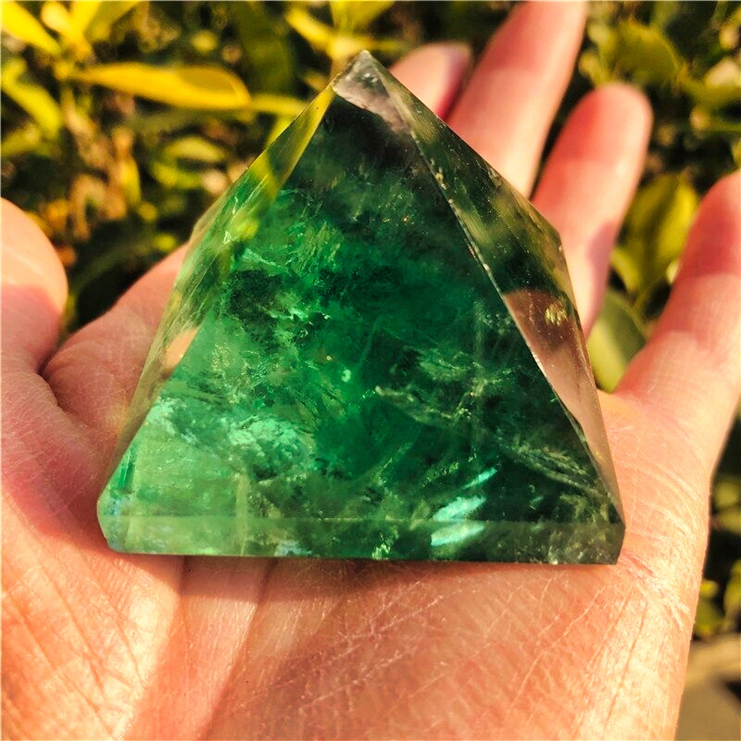 Natural Green Fluorite Pyramid Crystal Energy Point