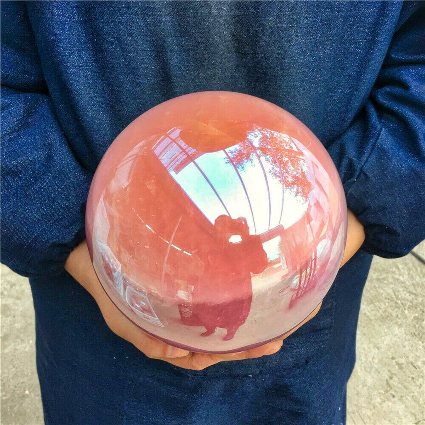 Rainbow Aura Rose Quartz Crystal Sphere Bismuth Titanium Silicon Ball