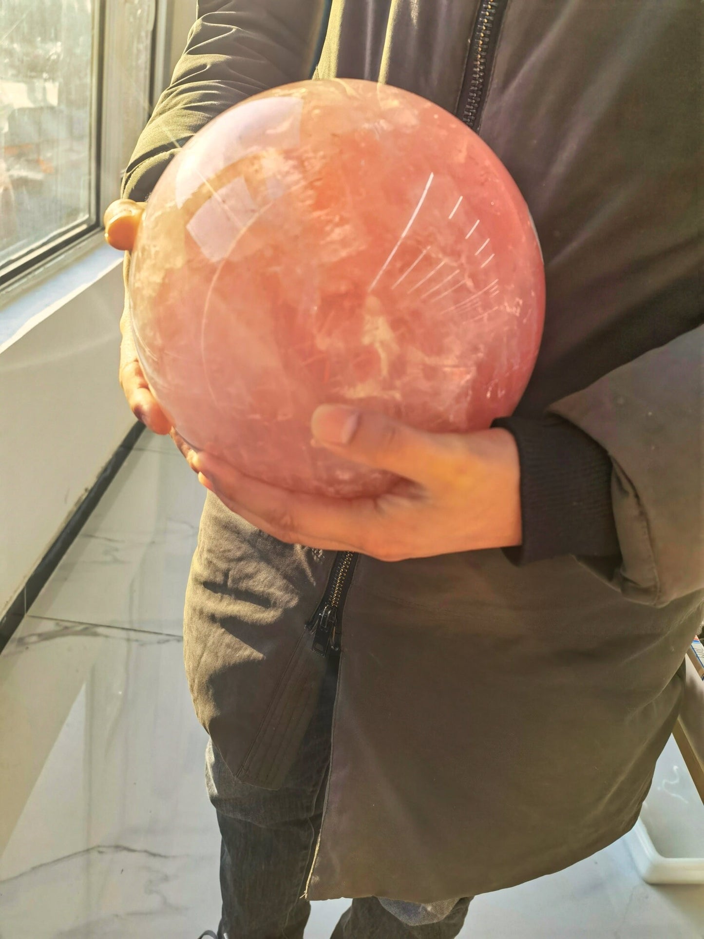 Large Natural Rose Crystal Ball Reiki Healing Diameter 19.5cm Weight 10.72kg