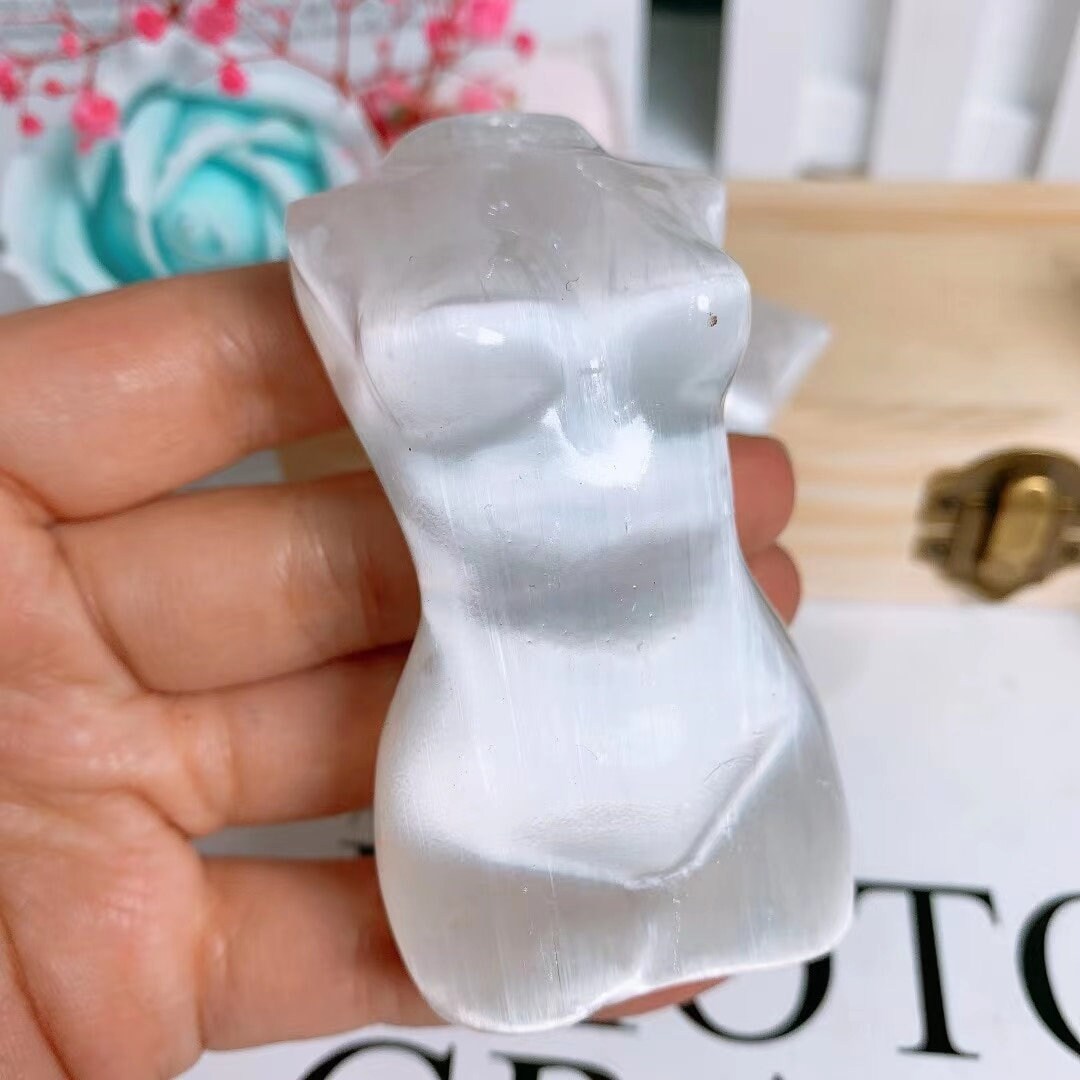 Natural Nitrite Gypsum Goddess Statue - Healing Crystal Woman Torso Carving | Energy Gem Body Sculpture for Decor and Gifts