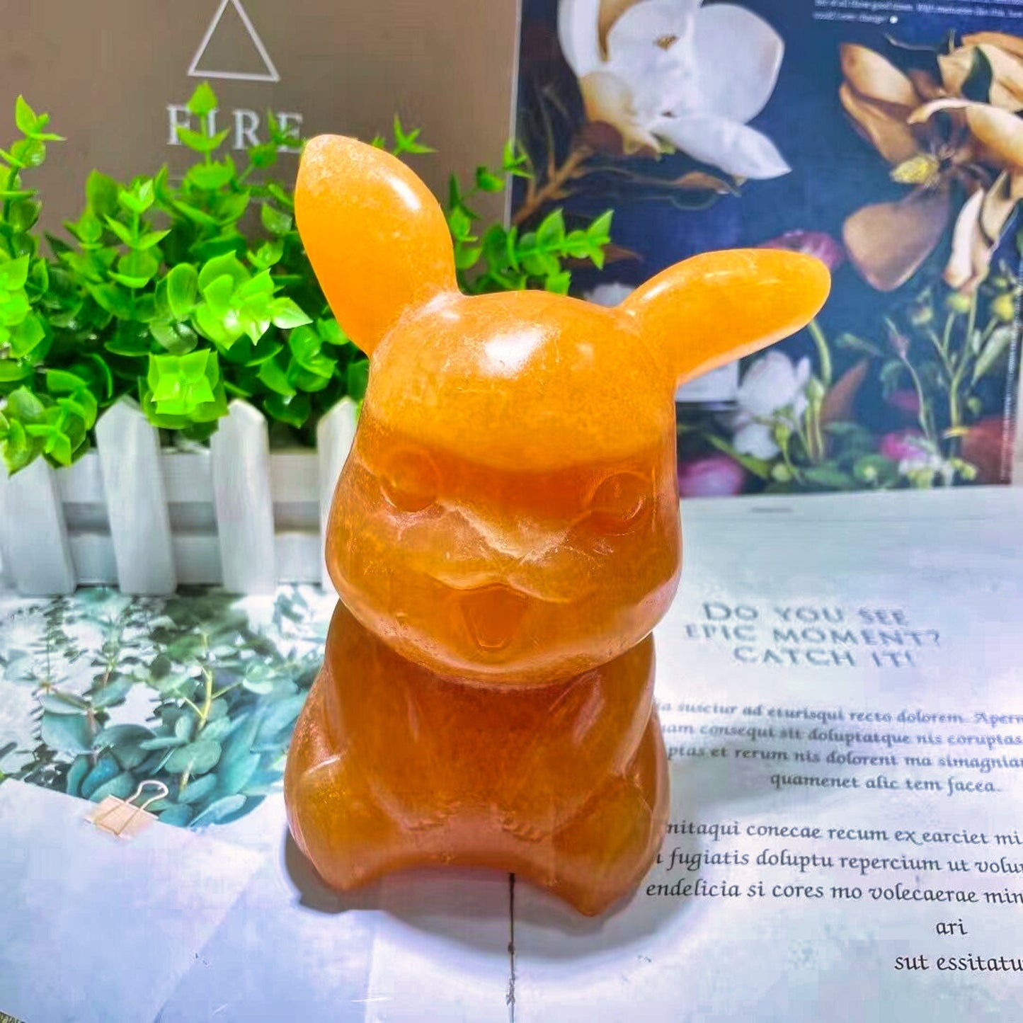 100mm Natural Yellow Calcite Pikachu Hand Carved Crystal Polished Quartz Healing Stones Gemstones for Home Decor
