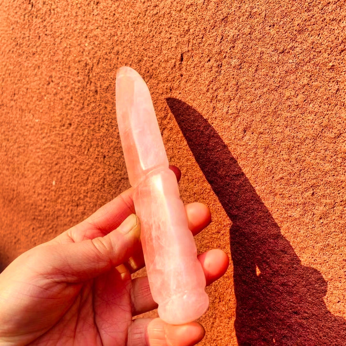 Handmade 150mm Natural Pink Rose Quartz Crystal Dagger for Healing, Protection, and Witchcraft - Men's Gift and Magic Talisman Sword
