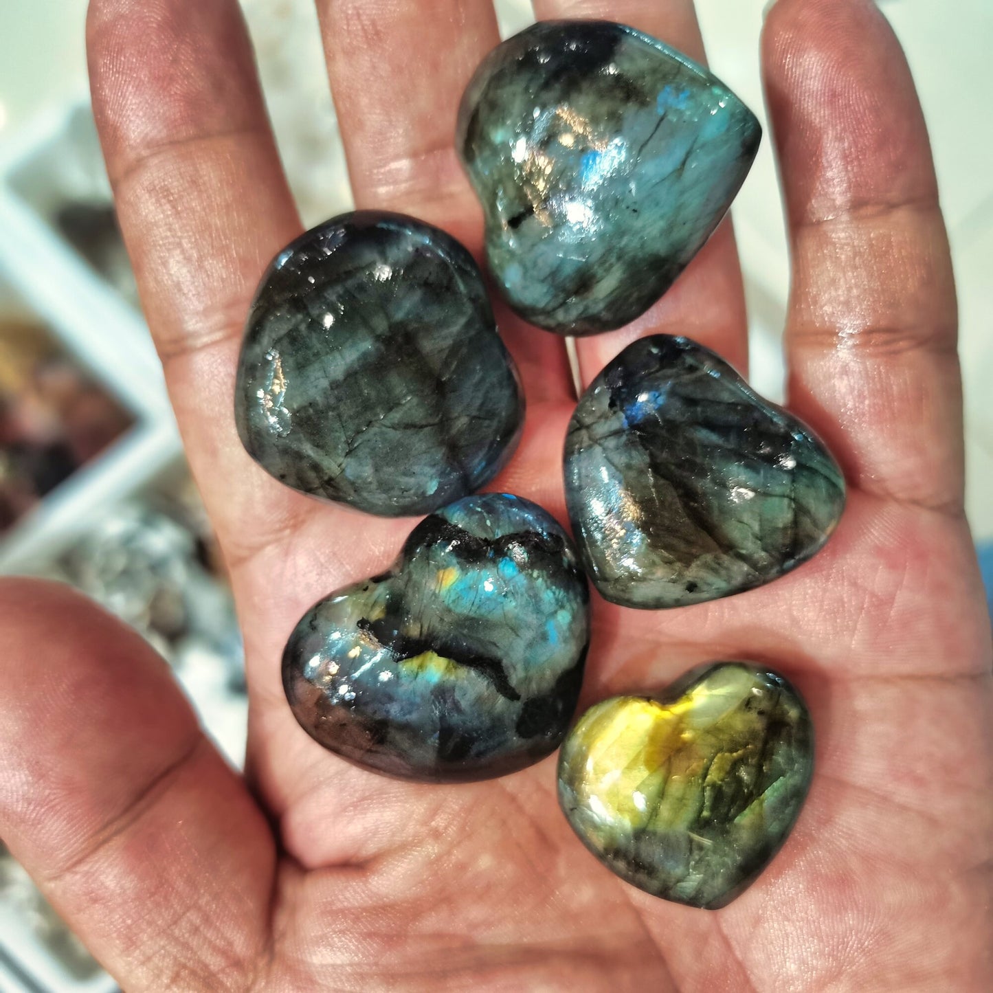 1kg Labradorite Heart-Shaped Crystal Stone | Natural Feldspar Carved Palm Love Healing Gemstone