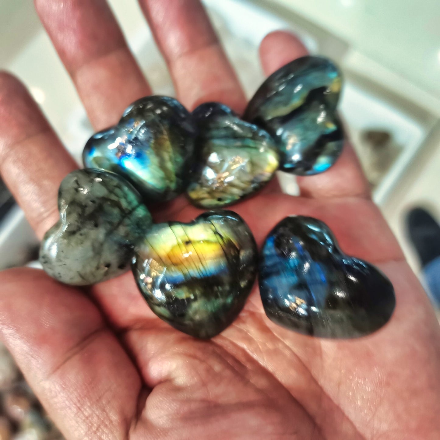 1kg Labradorite Heart-Shaped Crystal Stone | Natural Feldspar Carved Palm Love Healing Gemstone