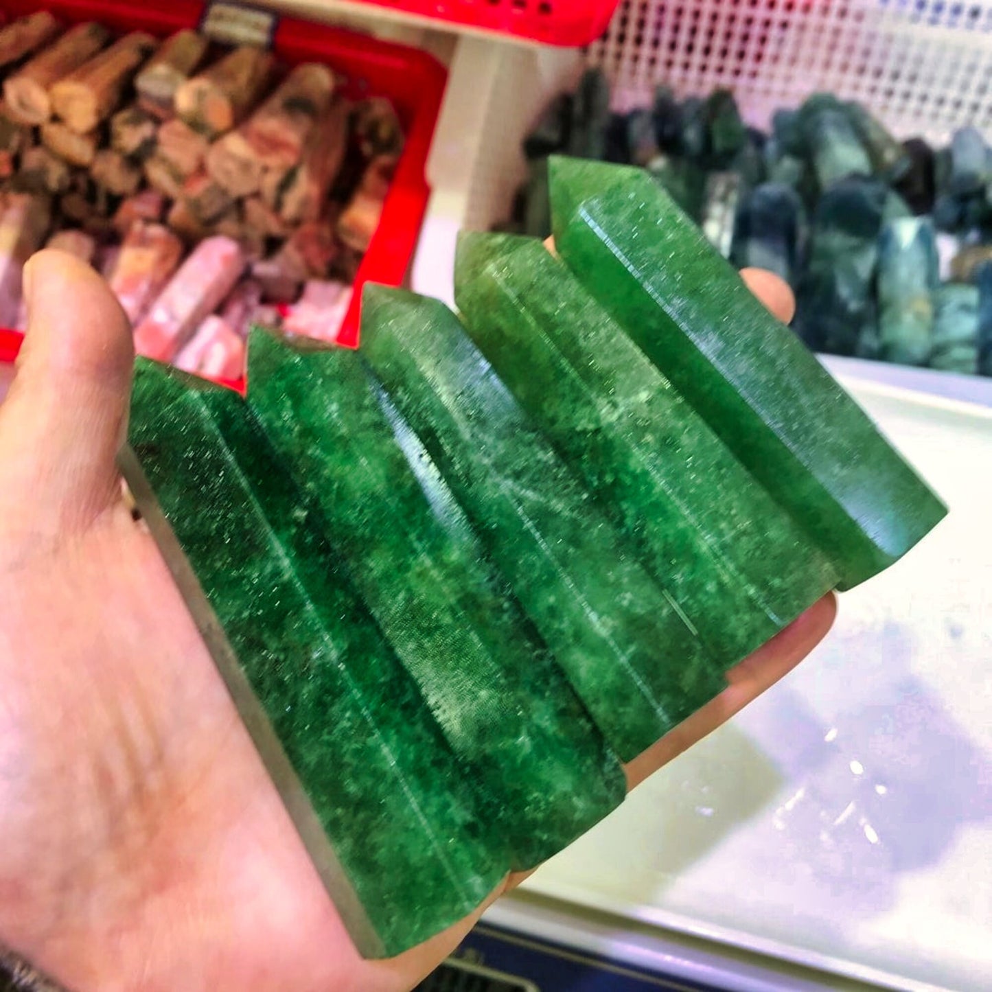 Beautiful Natural Green Strawberry Crystal Gemstone Point Obelisk | Reiki Healing Stone Wand for Home Decor - 1000g | On Sale