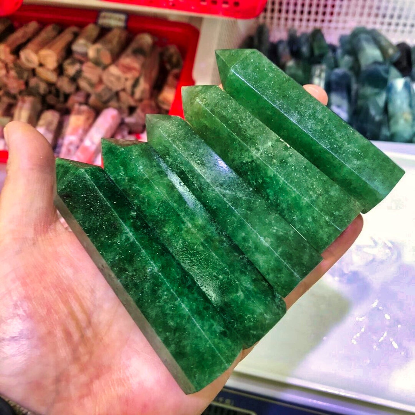 Beautiful Natural Green Strawberry Crystal Gemstone Point Obelisk | Reiki Healing Stone Wand for Home Decor - 1000g | On Sale