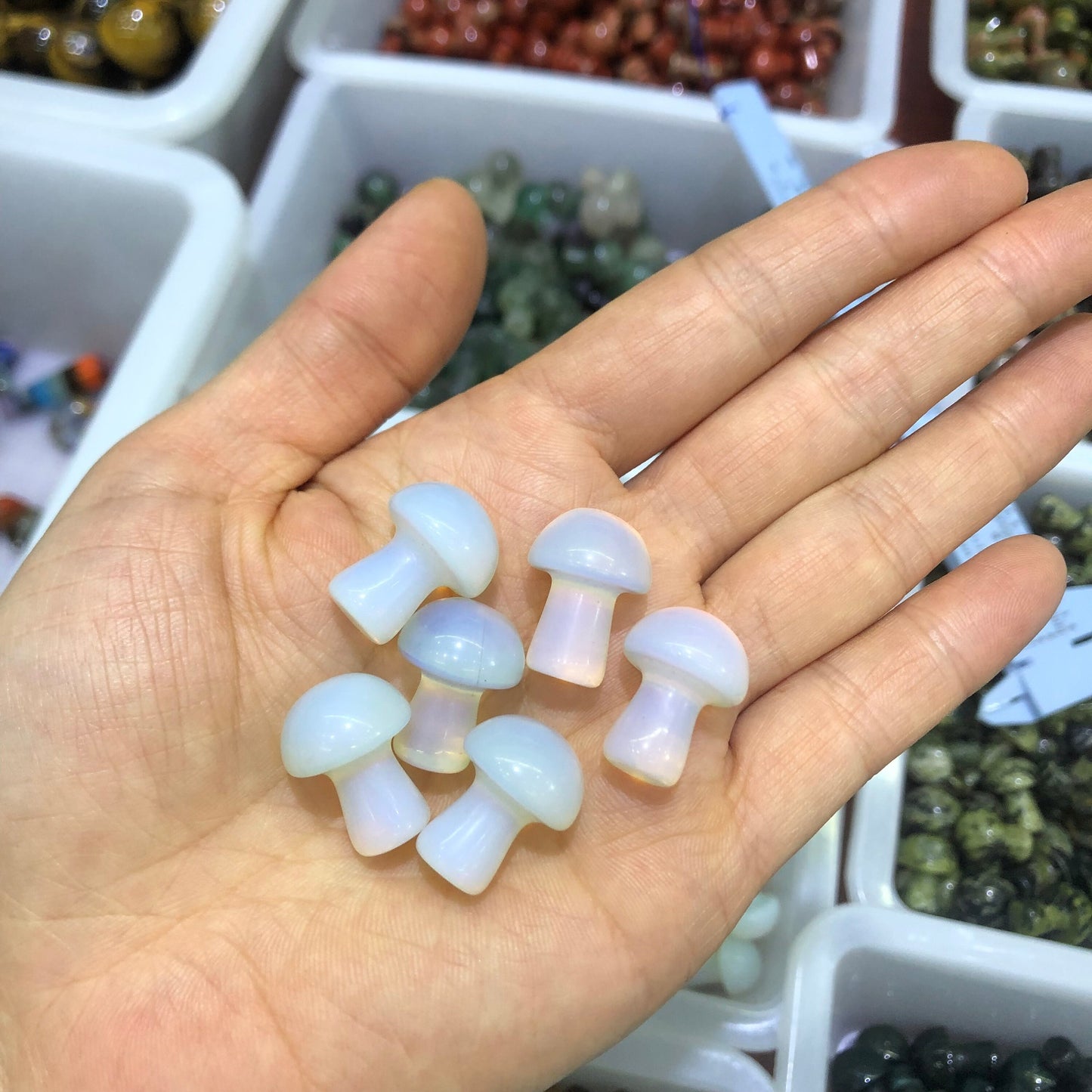 Opal Mushroom Shaped Polished Stones Decor Set - 10Pcs Healing Gifts with Decorative Quartz Crystals