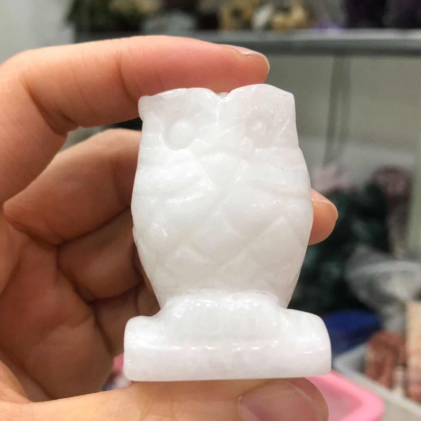 Handmade White Jade Crystal Owl Figurine - 100% Natural Stone Carving for Home Decor and Collectible Gift