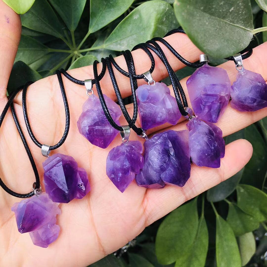 Natural Amethyst Cluster Point Pendant - Healing Crystal Energy Gemstone Necklace Wholesale