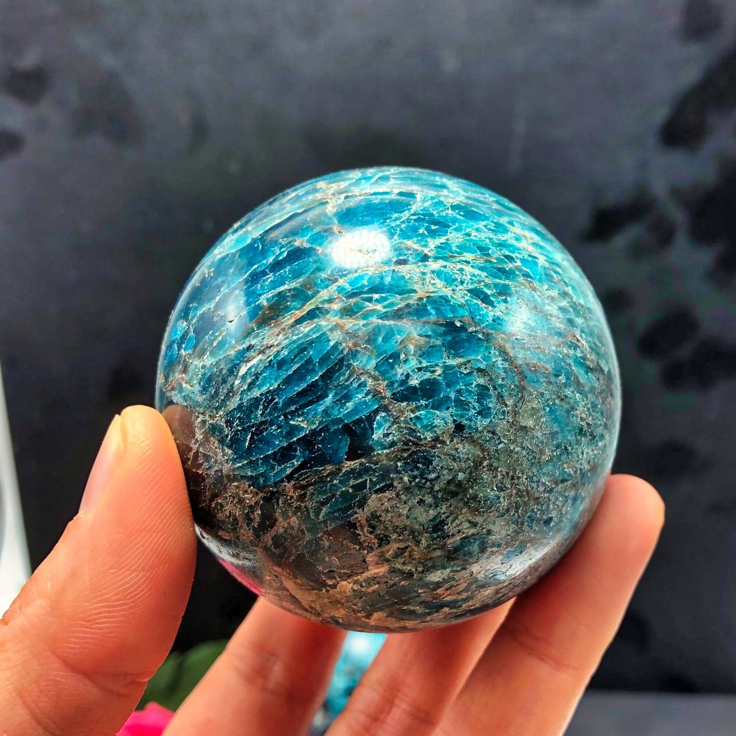 Natural Blue Apatite Stone Sphere Crystal Reiki Healing Ball - 8cm, 1pc