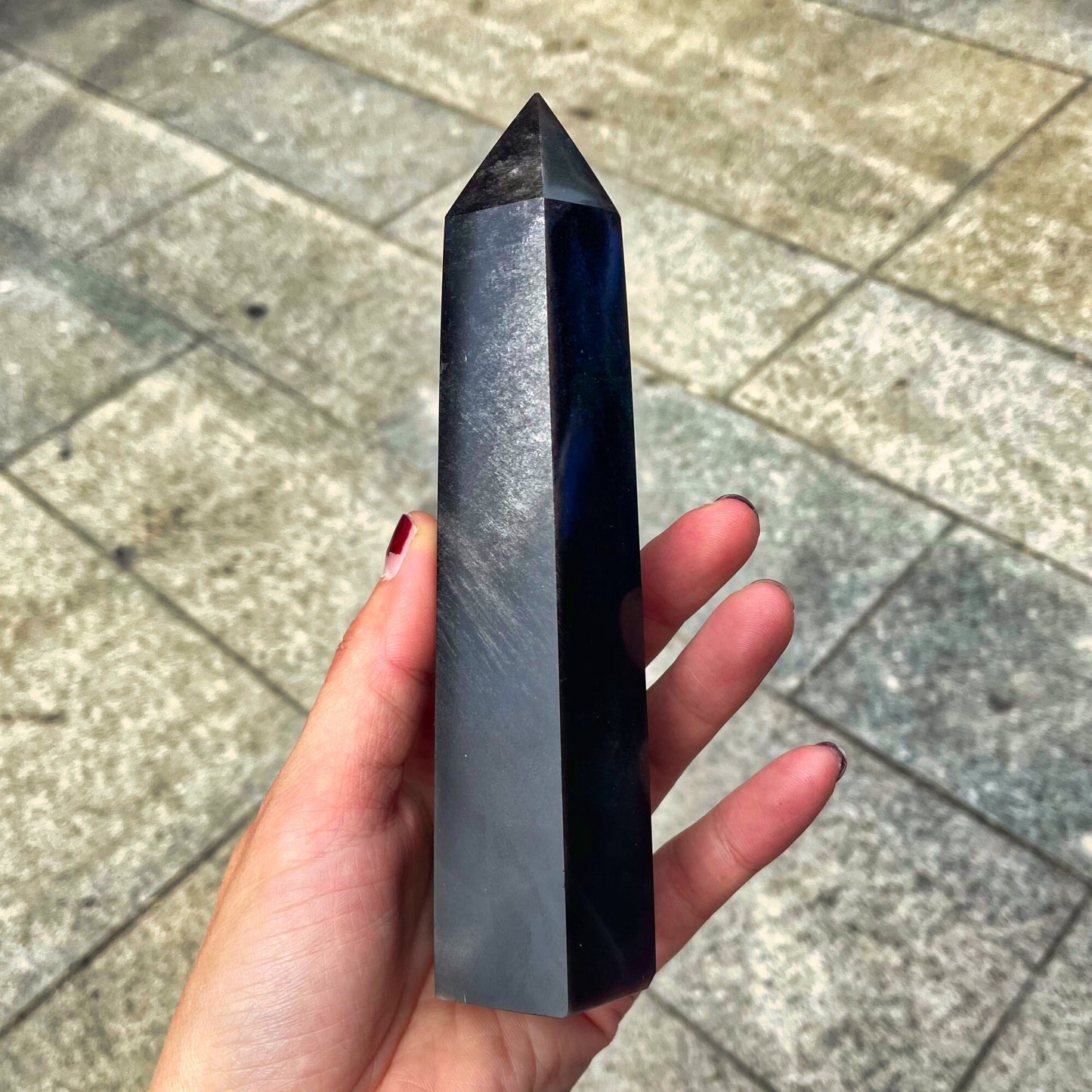 Natural Silver Obsidian Obelisk Point Quartz Crystal Wand for Healing