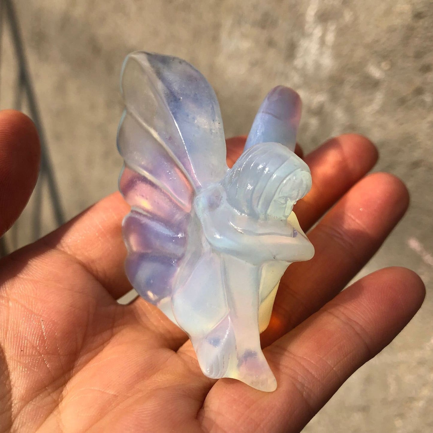 Hand Carved Opal Quartz Crystal Butterfly Flower Fairy Home Decoration - Lovely Natural Stone Craft (1pcs)