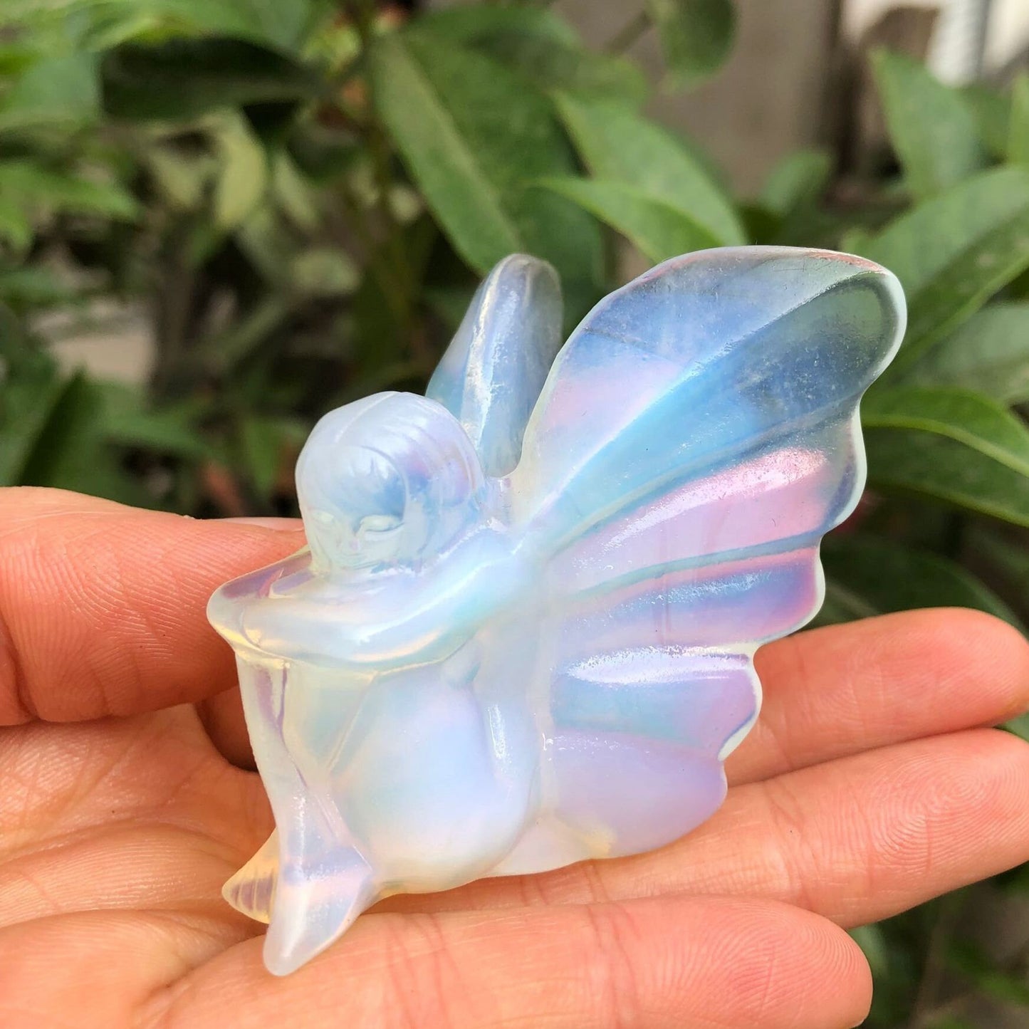 Hand Carved Opal Quartz Crystal Butterfly Flower Fairy Home Decoration - Lovely Natural Stone Craft (1pcs)