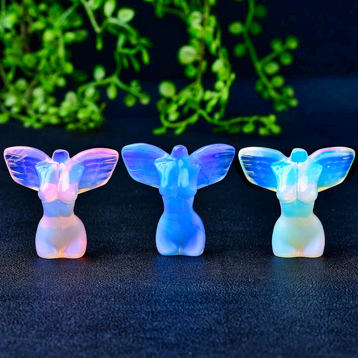 Natural Crystal Wing Model Statue Handmade Opal Female Body Carved Crafts Figurine - Home Ornament Gift