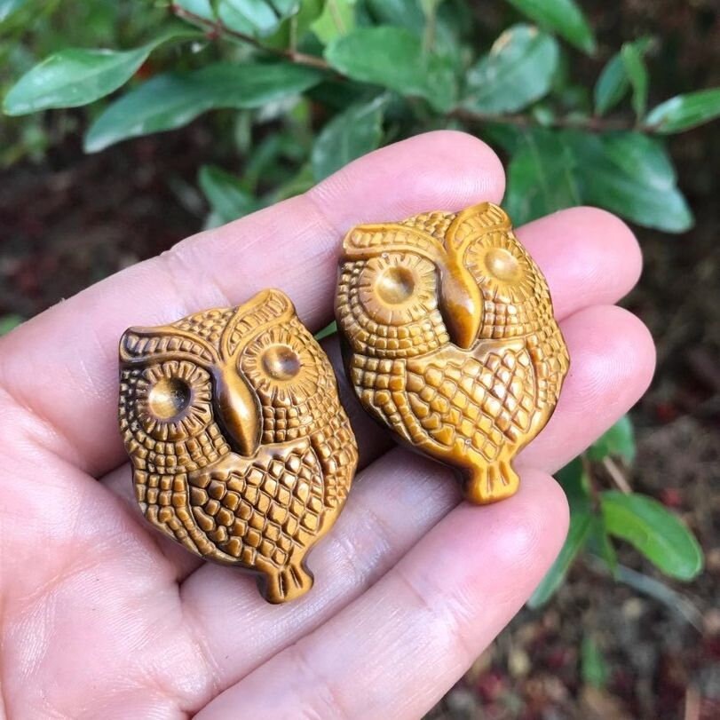 Hand-Carved Yellow Tiger Eye Quartz Owl Crystal | Reiki Gift for Health | Natural Stone Animal Figurine (1Pcs) | 35mm Size