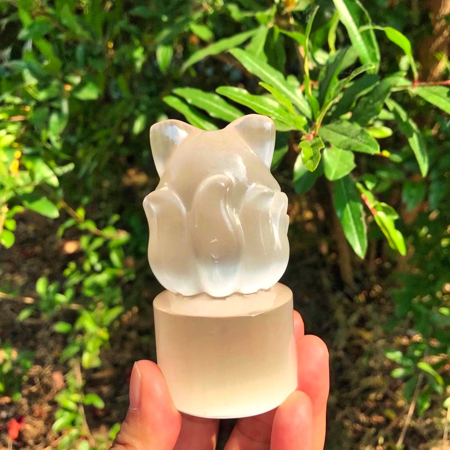 9cm Natural Selenite Gemstones Figurine Nine-tailed Fox for Home Decor and Healing Stone Crafts