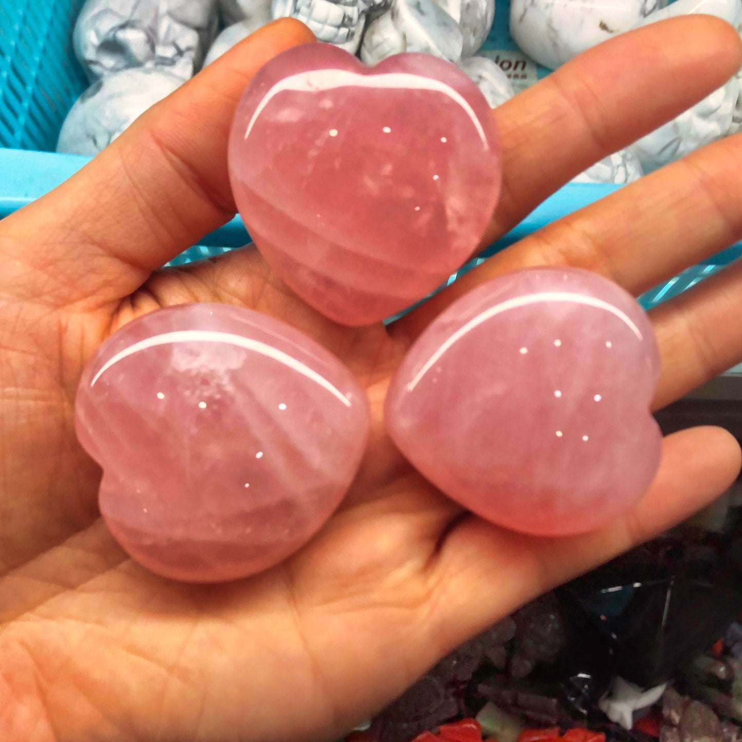 Natural Pink Rose Quartz Crystal Heart Chakra Healing Reiki Stone Beads Set - 6pcs, 40mm - DIY Jewelry Making Gift