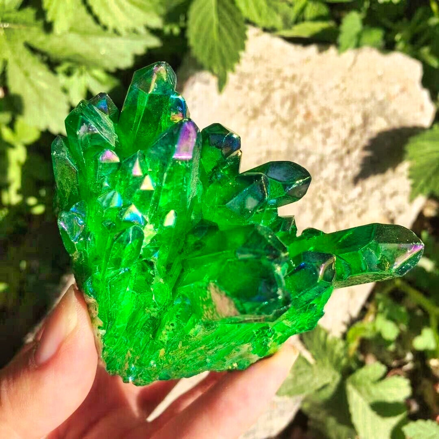 Green Flame Elecoplated Quartz Crystal Cluster - Rare Specimen for Wedding Decoration and Aquarium