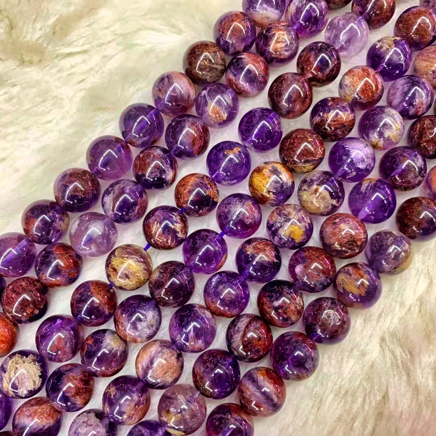 Cacoxenite Auralite 23 Natural Stone Super Seven Ghost Purple Lodolite Quartz Beads for Jewelry Making DIY