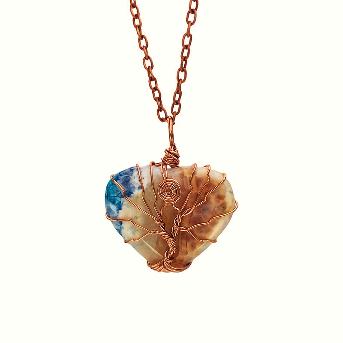 Handmade Wire Wrapped Natural Agate Heart Stone Pendant Necklace for Women - Perfect Wedding Jewelry Gift