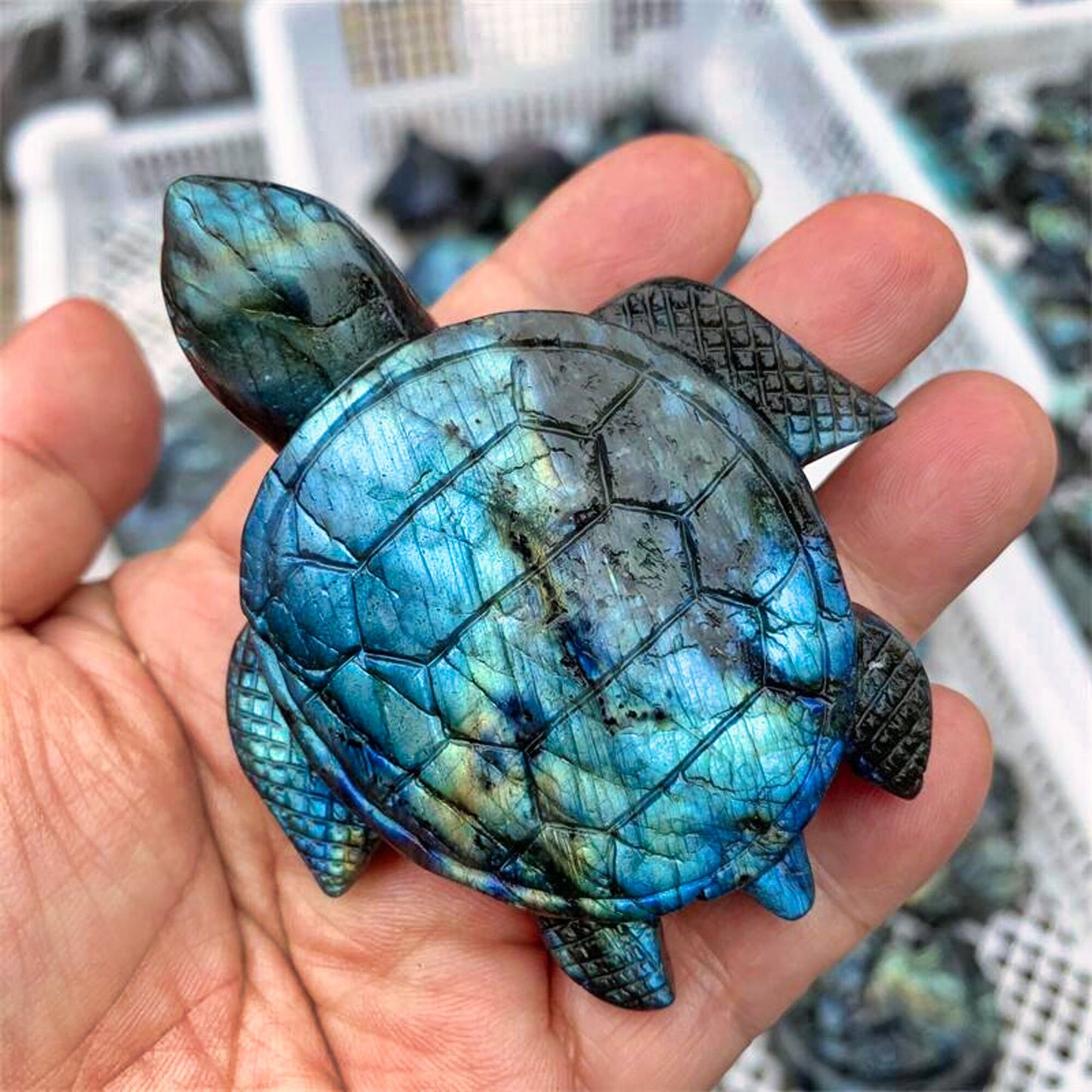 Labradorite Tortoise Quartz Crystal Turtle Figurine - Natural Healing Stone Home Decor Craft