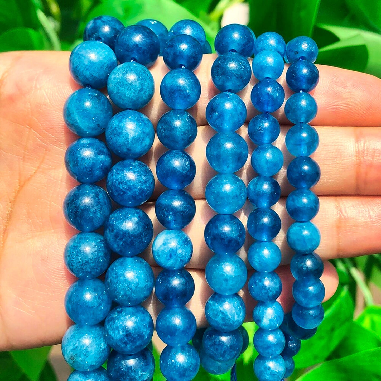 Natural Blue Apatite and Chalcedony Stone Spacer Beads - 6mm, 8mm, and 10mm - Perfect for DIY Jewelry Making and Needlework Accessories