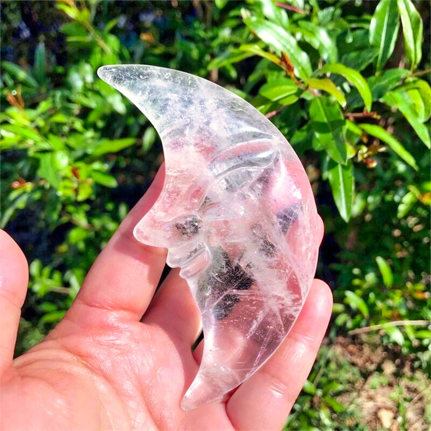 Natural Reiki Series Angel Aura Crystal Clear Quartz Moon Face Carving for Home Decoration