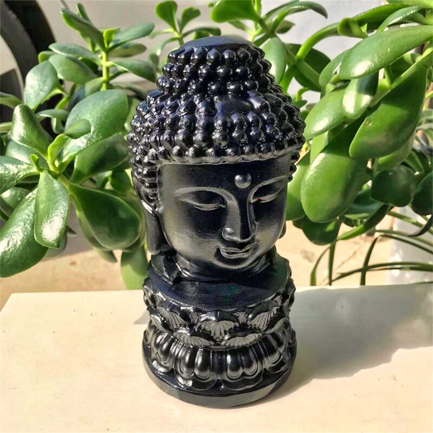 Miniature Black Obsidian Buddha Statue - 18cm Healing Figurine for Crystal Home Decor