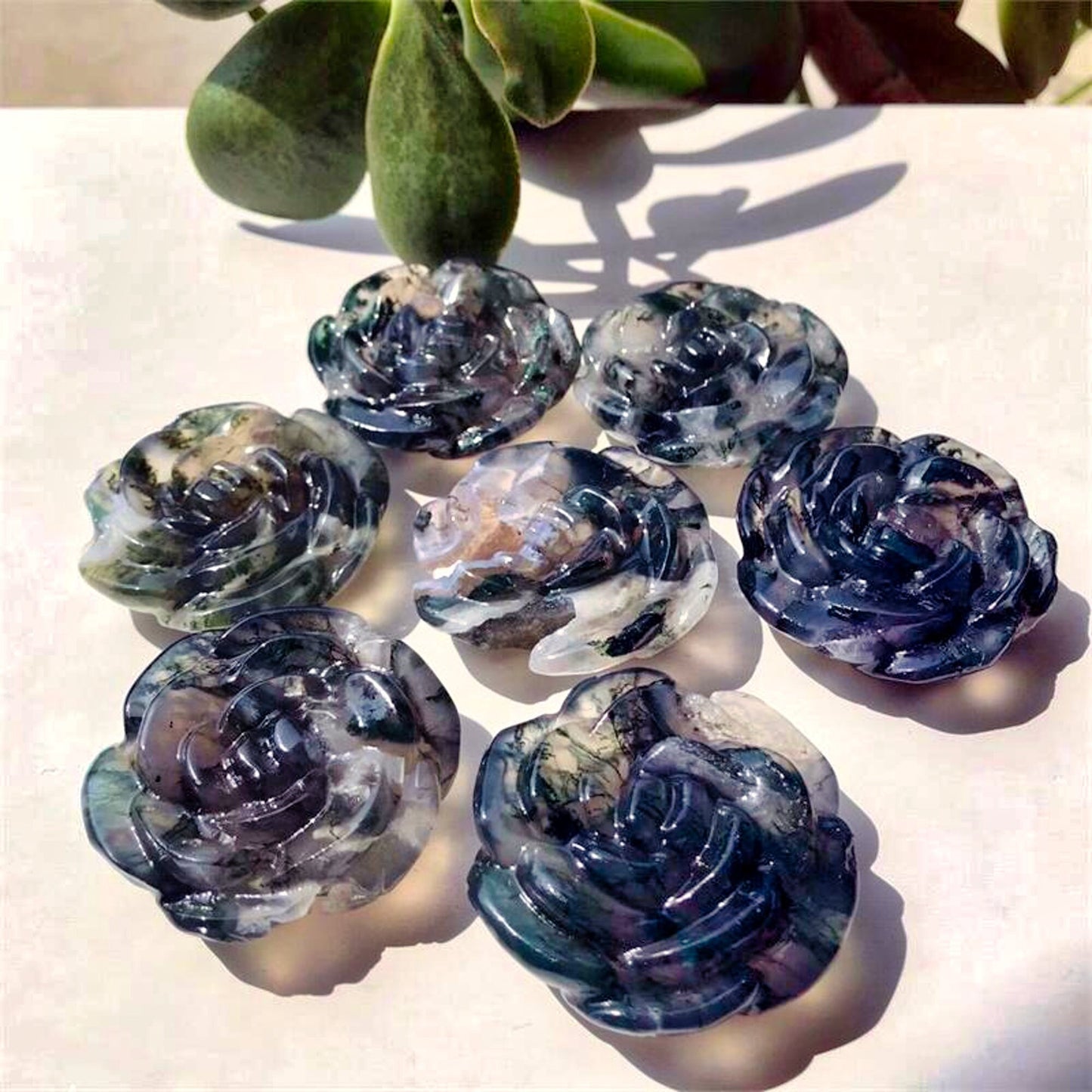 Natural Moss Agate Flower Quartz Crystal Healing Stone Pendant - Reiki Craft Gemstone Gift