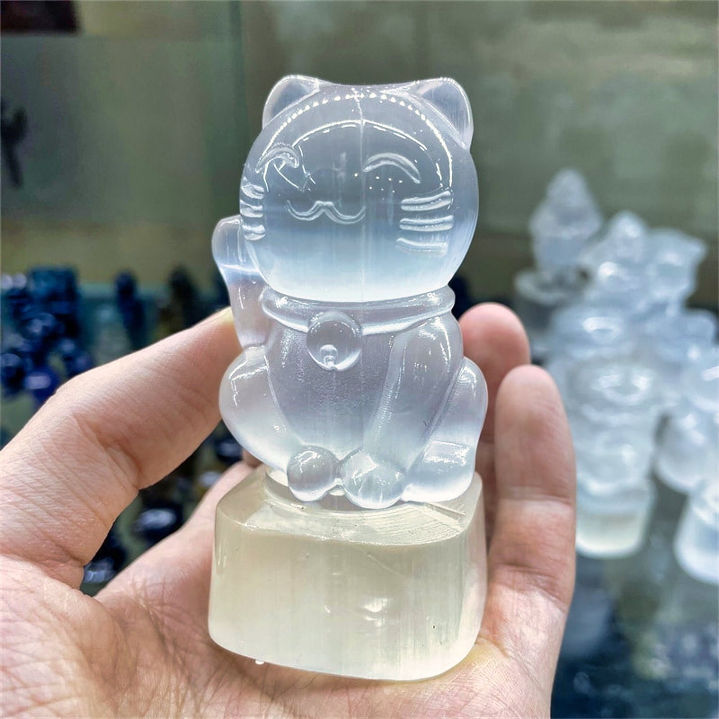 Crystal Lucky Cat Rough Polished Fashion Personality - 2pc
