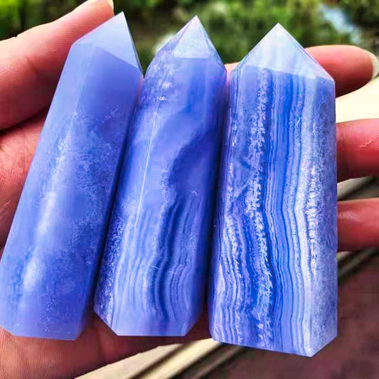 Blue Lace Agate Crystal Tower - Rare Natural Healing Quartz Point, 55mm-80mm for Feng Shui